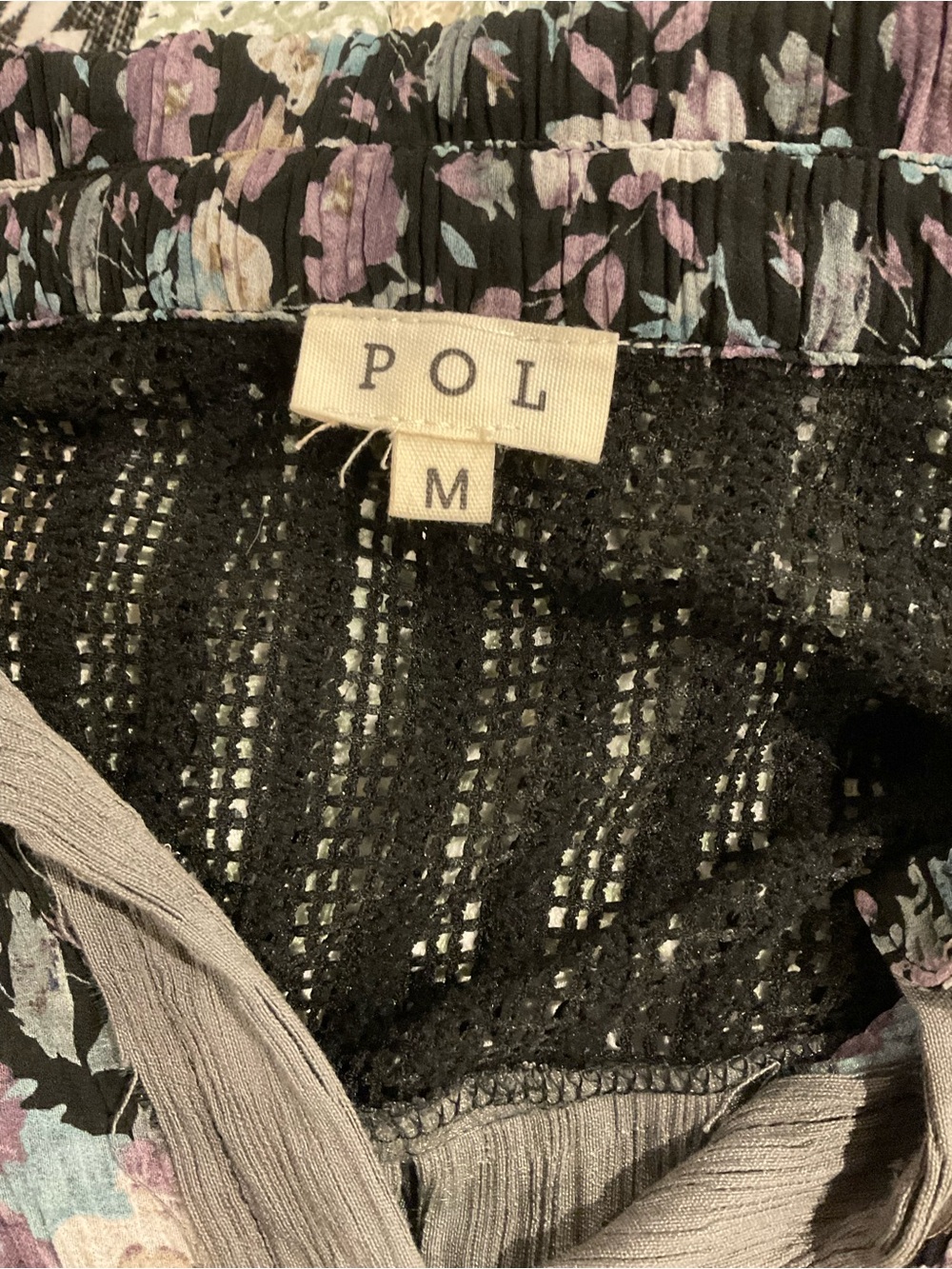 POL Mixed Floral & Lace Patchwork Button-Down Shirt - Black Multi - Picture 5 of 6